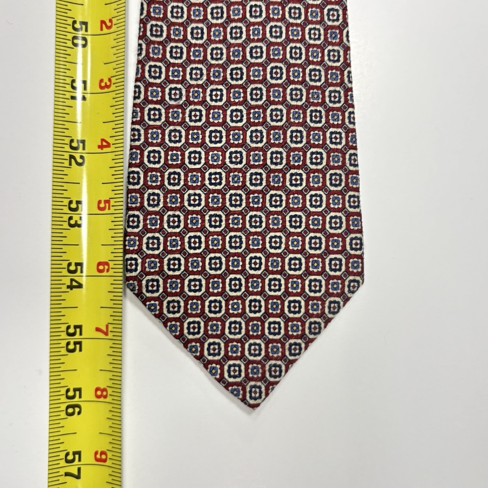 Polo Ralph Lauren Tie Maroon Red Silk Hand Made Geometric Preppy Vintage USA 90s - Picture 6 of 8